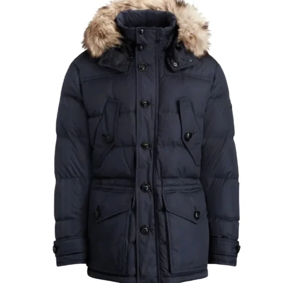 POLO RALPH LAUREN MENS DOWN FILL REMOVABLE FAUX FUR HOODIE JACKET SIZE: L
